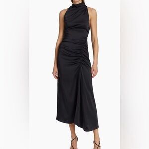 A.L.C NWT Inez Satin Ruched Mock Neck Midi dress in Black